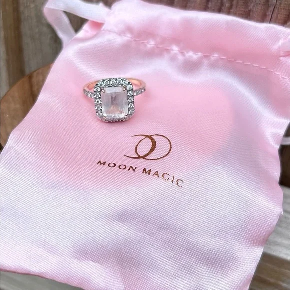 Gorgeous Moonstone/Authentic Diamonds Rose Gold Ring Size 8 - Picture 5 of 9